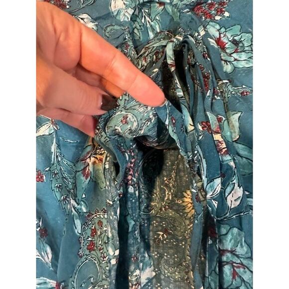 Band of the Free Teal Blue Floral  Bohemian Wrap Style Long Maxi Skirt Women Med - Picture 7 of 11